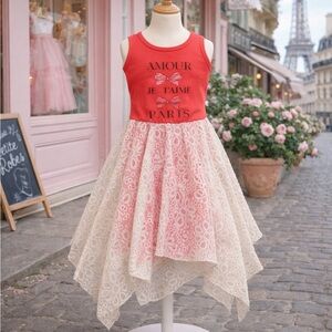 Red and White Lace Dress